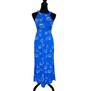 Blue Floral Smocked Maxi Nap Dress SMALL Sundress Casual Market and Spruce NEW